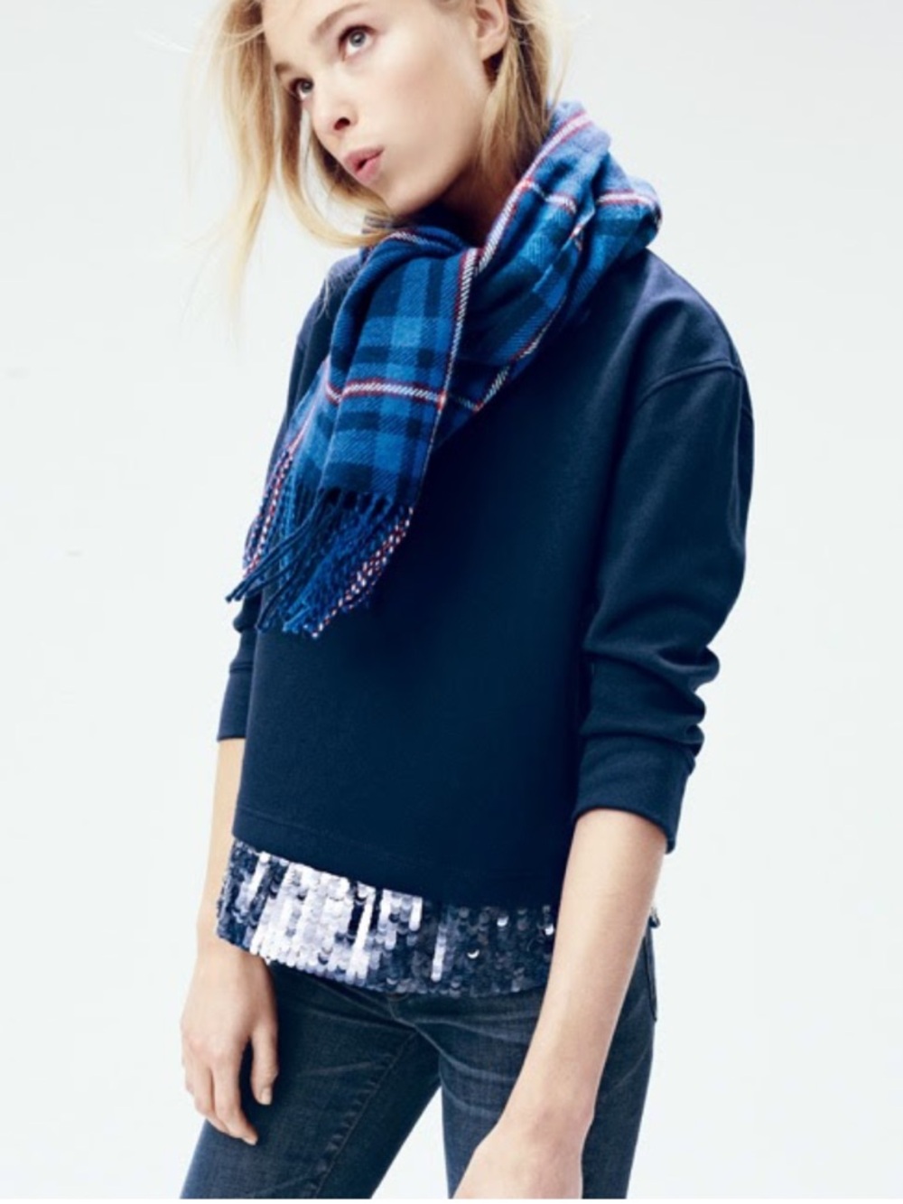 J. Crew Sequin Trim Sweatshirt in Navy